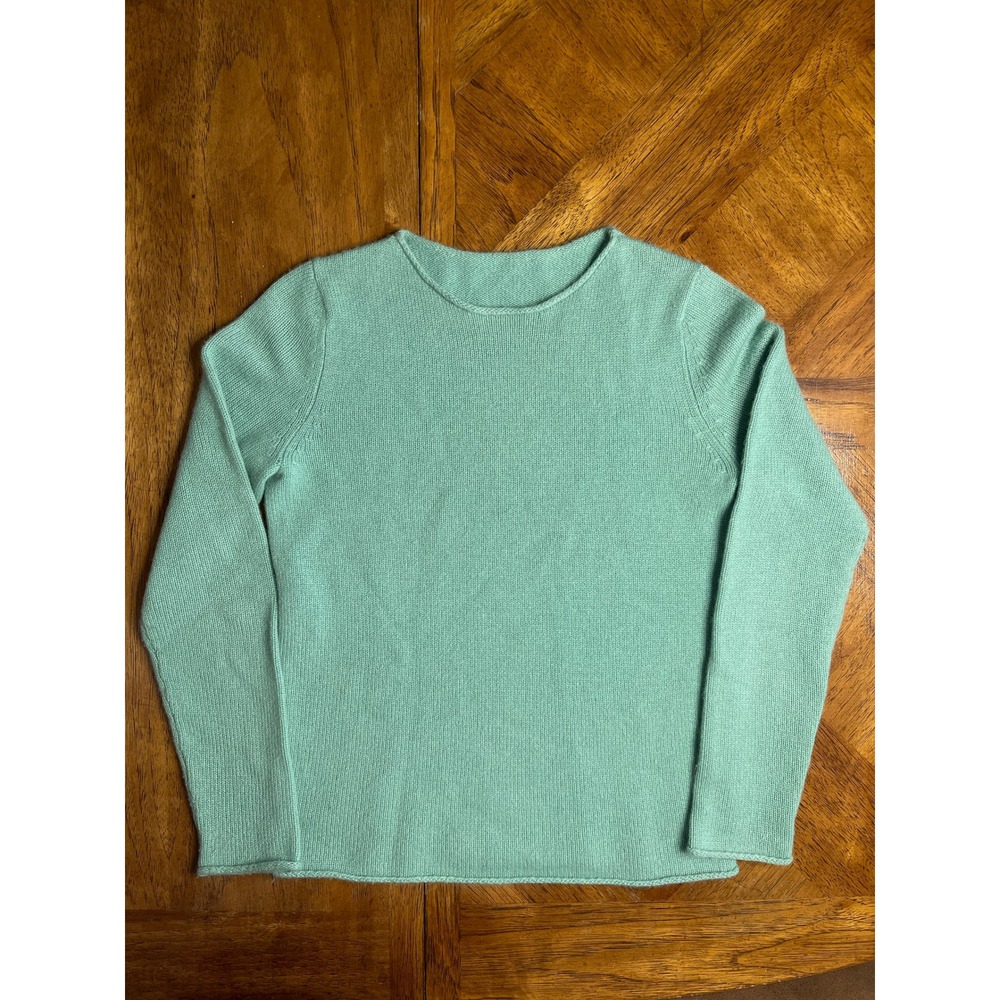 Theory Fantina Sweater Seafoam Green 100% Cashmere Rolled Edge Crew Neck Small